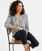 Style & Co Women's Printed Lurex Pintuck Button-Front Blouse, Exclusively at Macy's