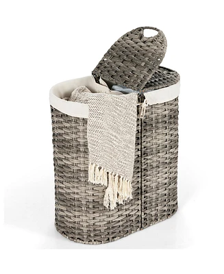 Costway Handwoven Laundry Hamper Laundry Basket w/2 Removable Liner Bags