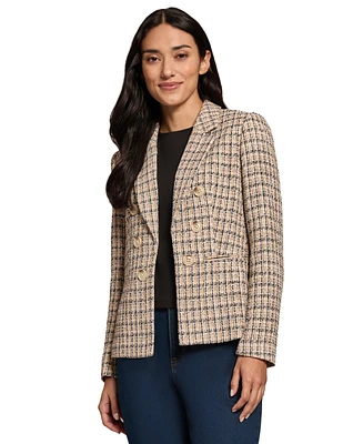 Jones New York Women's Faux-Double Breasted Plaid Jacket