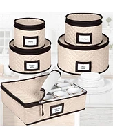 Florida Brands 5-Piece Set China Storage Containers with Dividers - Holds Set of 12 Dinnerware