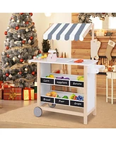 Hongge Kids Wooden Ice Cream Cart with Chalkboard and Storage for over 3 Years Old-White