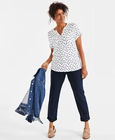 Style & Co Women's Printed Split-Neckline Short-Sleeve Top, Exclusively at Macy's