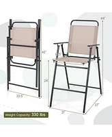 Sugift Set of 2 Patio Folding Bar-Height Chairs with Armrests and Quick-Drying Seat