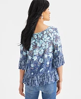 Style & Co Women's Printed On-Off Ruffled Blouse, Exclusively at Macy's