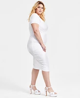 Bar Iii Trendy Plus Ponte Ruched Short-Sleeve Midi Dress, Exclusively at Macy's