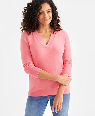 Style & Co Petite Wide V-Neck Long-Sleeve Sweater, Exclusively at Macy's