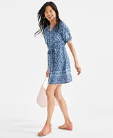 Style & Co Women's Printed Split-Neck Gauze Belted Shirtdress, Exclusively at Macy's