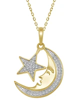 Diamond Pave Star & Moon Pendant Necklace (1/10 ct. t.w.) in 14k Gold, 16" + 2" extender