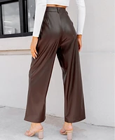 Cupshe Women's Faux Leather Patch Pocket Straight Leg Pants