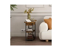 gaomon Narrow End Table with Charging Station, Flip Top Nightstand with Usb Ports and Outlets, 3-Tier Sofa Side Table with Shelves for Small Spaces, L