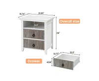 gaomon Nightstand Set of 2 with 2 Storage Drawers, Farmhouse End Side Table with Wave Fluted Panel, Modern Night Stand for Bedroom, Living Room, Small