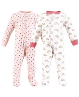 Hudson Baby Girls Thermal Zipper Sleep and Play 2pk, Creative Rainbows