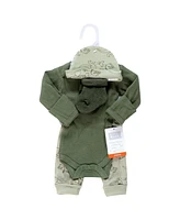 Hudson Baby Baby Boys Thermal Preemie Layette Set 4pc Long Sleeve Outfit, Sage Dinosaur, Preemie