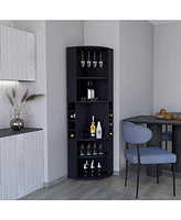 Agra 71" Corner Bar Cabinet with Five Shelves, Eight Bottle Cubbies and Stemware,Macadamia