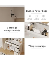 gaomon Led Lighted Vanity Desk With Mirror - Makeup Vanity With Adjustable Brightness, Metal Drawers, And Open Shelves