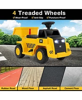 Costway Ride on Dump Truck with One-Button Start Horn Adjustable Dump Bed Treaded Wheels