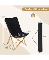 Bamboo Butterfly Folding Chair Set of 2 with Storage Pocket 330 Lbs Capacity