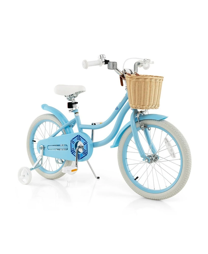 Hongge 18-Inch Kids Bike with Training Wheels and Adjustable Handlebar Seat-Blue