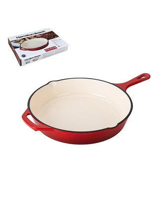 Hamilton Beach Enameled Cast Iron Fry Pan 12-Inch Red, Cream Enamel Coating, Skillet Pan for Stove Top and Oven