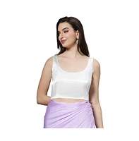 One Minute Saree Women's Reema Off-White Satin Comfort Stretch Deep U Adjustable Tie Back