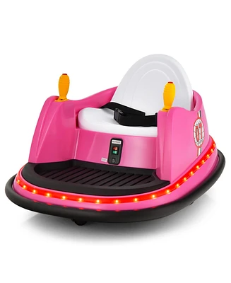 Hongge 12V Electric Kids Ride On Bumper Car with Flashing Lights for Toddlers-Pink