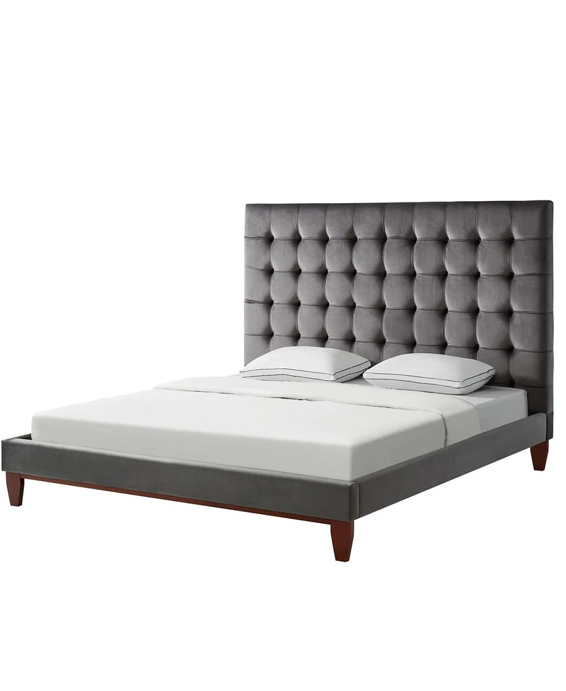 Inspired Home Telford Velvet Button Tufted Platform Bed King