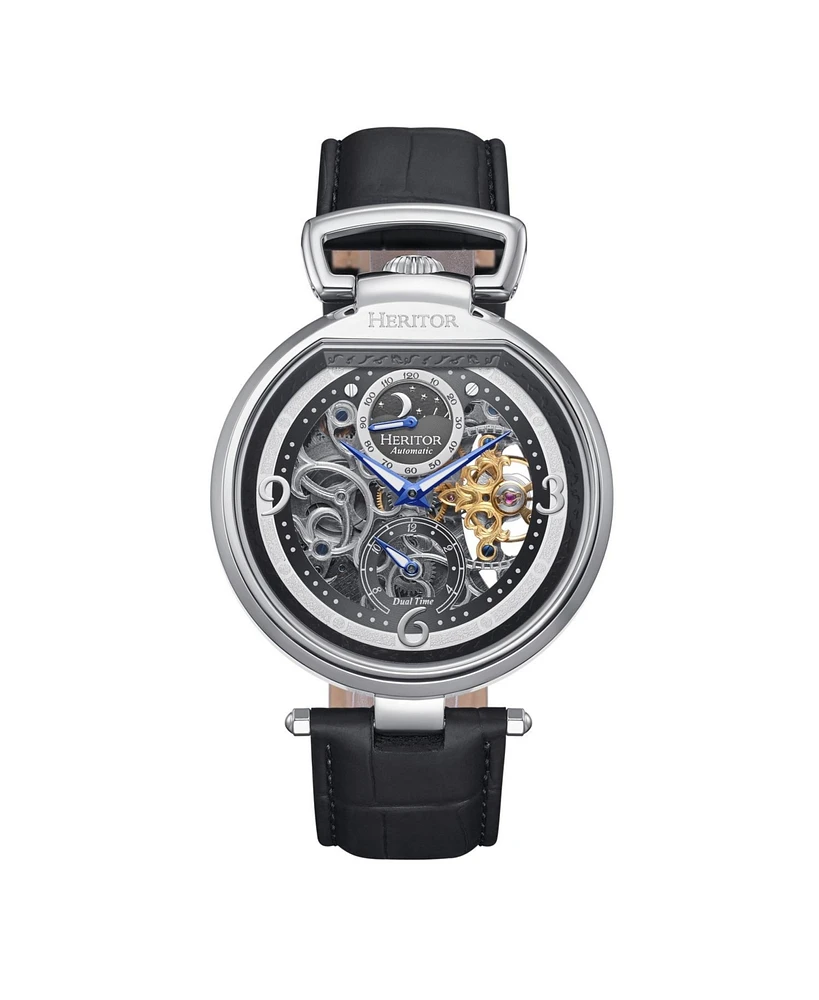 Heritor Automatic Lincoln Leather-Band Skeleton Watch with Moon Phase