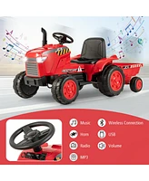 Hongge 12V Kids Ride On Tractor with Trailer and Remote Control-Red