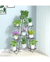 Unho 9 Tier Metal Garden Plant Stand Flower Pots Display Rack Holder for Plants Black