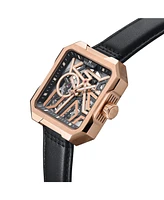 Heritor Automatic Campbell Leather-Band Skeleton Watch - Rose Gold/Black