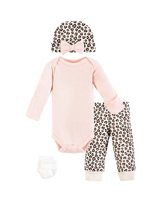 Hudson Baby Baby Girls Hudson Thermal Preemie Layette Set 4pc Long Sleeve Outfit, Leopard, Preemie