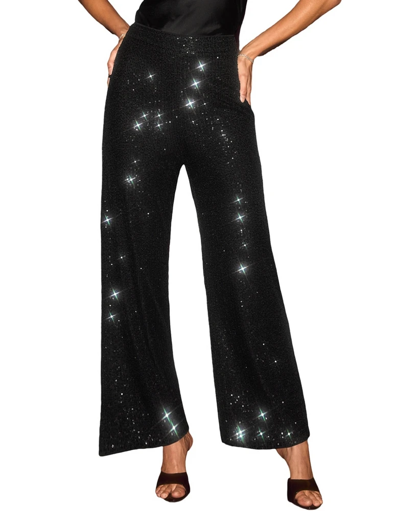 Cupshe Women's Black Sequins Wide Leg Jersey Pants