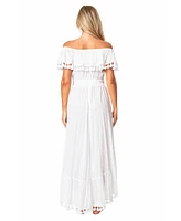 La Moda Clothing Women's White Off Shoulder High Low Dress