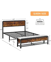 gaomon Queen Size Platform Bed Frame with Storage Drawer, Wooden Headboard, Metal and Mdf Construction, Easy Assembly