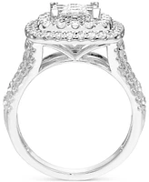 Diamond Princess Cluster Double Halo Engagement Ring (2 ct. t.w.) in 14k White Gold