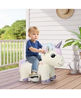 Hongge 6V Electric Animal Ride On Toy with Music and Handlebars-Beige