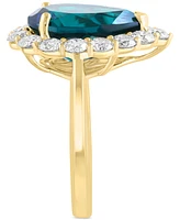 Effy Pear-Shape Lab Grown Emerald (4-1/5 ct. t.w.) & Lab Grown Diamond (1-1/3 ct. t.w.) Halo Ring in 14k Yellow Gold