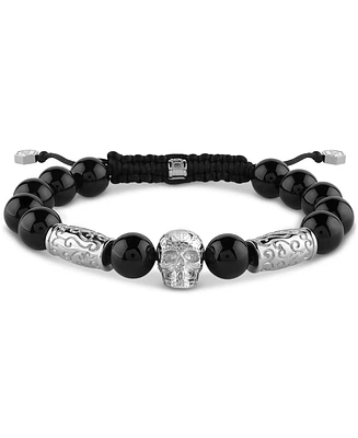 Philipp Plein Men's Elite Skull Black Onyx Bead Bracelet in Stainless Steel