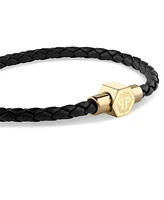 Philipp Plein Men's Enigma Black Leather Bracelet in Gold Ion-Plated Stainless Steel