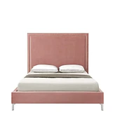 Inspired Home Samuele Velvet Platform Bed Queen Size