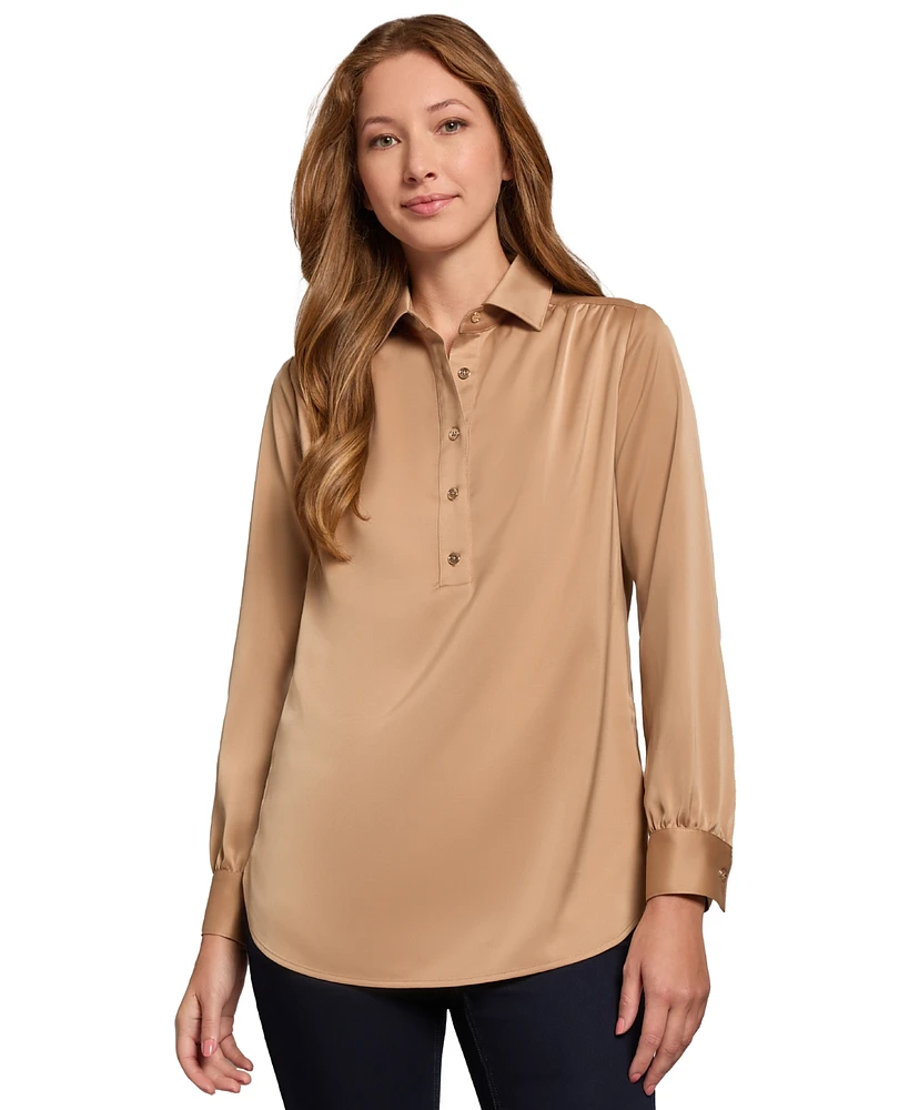 Jones New York Women's Crepe Half-Placket Side-Button Tunic