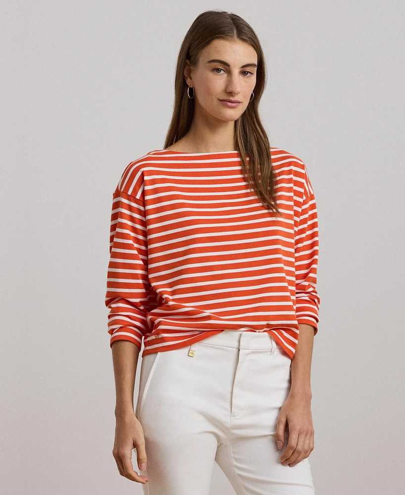 Lauren Ralph Women's Striped Cotton Jersey Boatneck Top