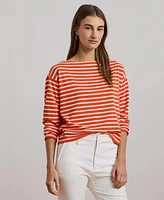 Lauren Ralph Women's Striped Cotton Jersey Boatneck Top