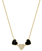 Effy Onyx & Diamond (1/10 ct. t.w.) Heart Collar Necklace in 14k Gold, 18" + 1" extender