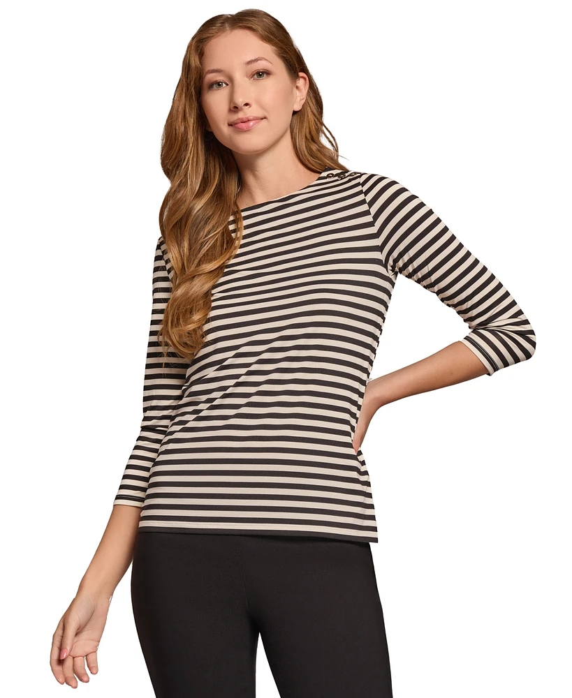 Jones New York Petite Striped Button-Shoulder Top