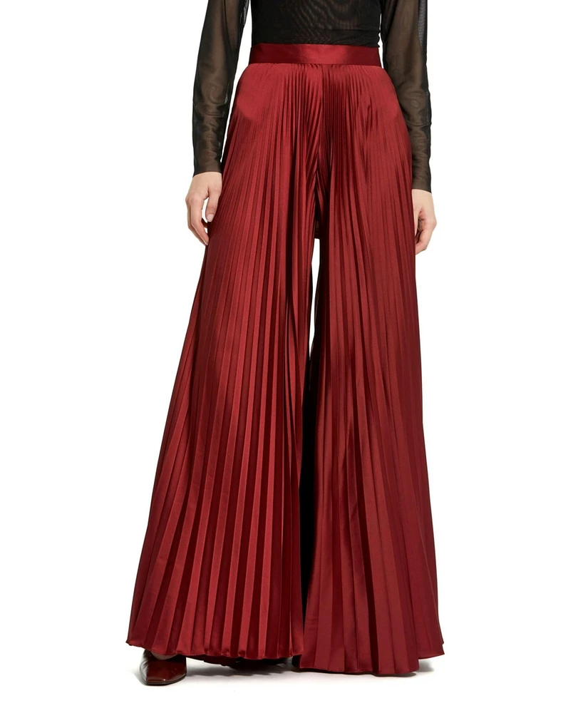 Mac Duggal Women's Pleated Charmeuse Wide Leg Pants