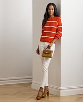 Lauren Ralph Lauren Women's Striped Rib-Knit Cotton Crewneck Sweater