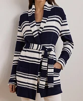 Lauren Ralph Women's Striped Belted Cotton-Blend Cardigan