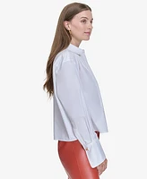 Halston Women's Cotton Cropped Tuxedo Shirt