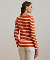 Lauren Ralph Women's Striped Stretch Cotton Long-Sleeve Tee